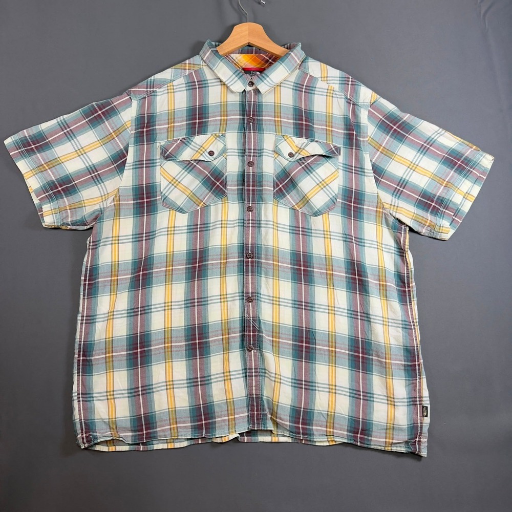 The North Face Mens XXL Plaid Polo Shirt Green Yellow Short Sleeve Cotton Blend